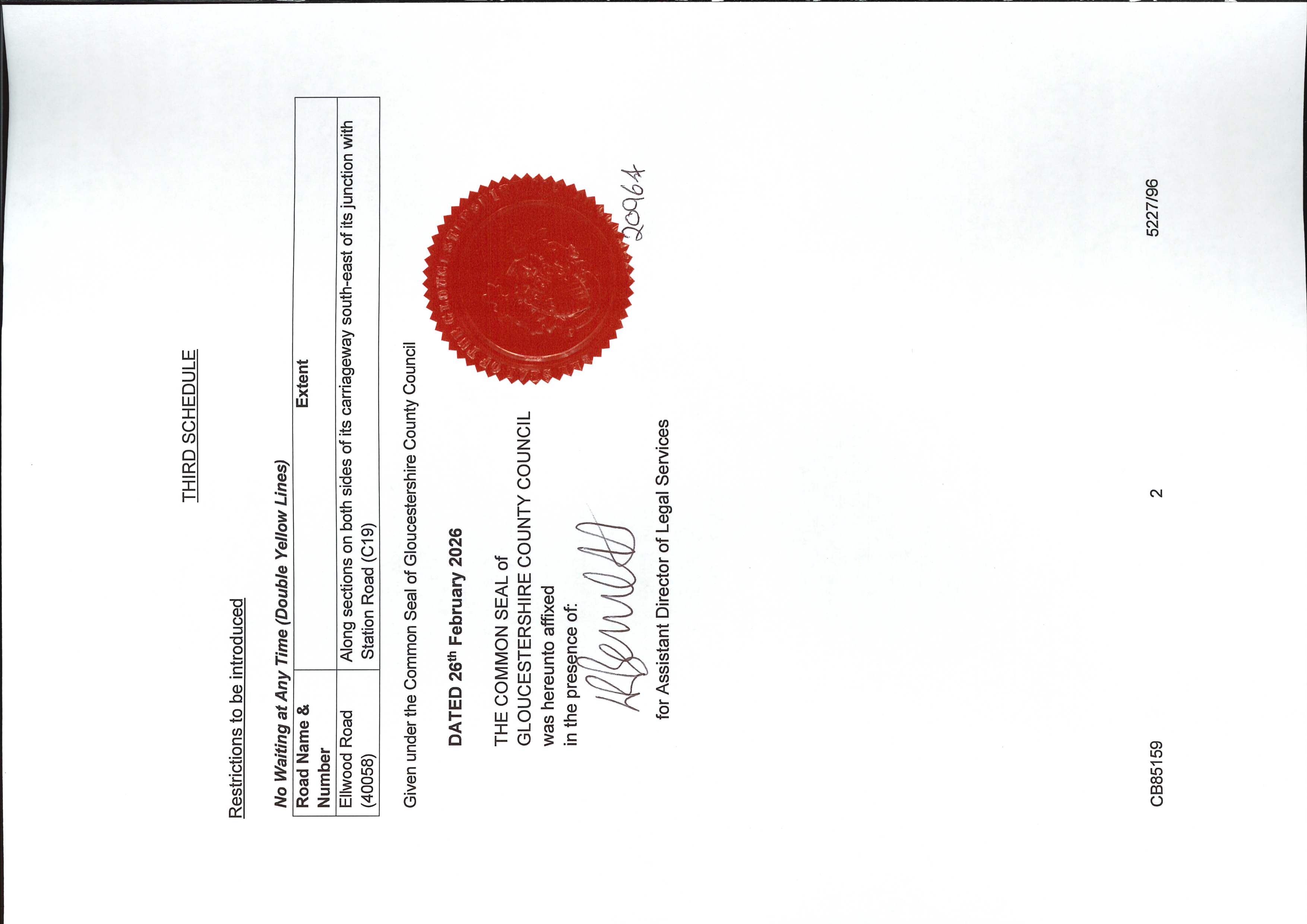 Double Yellow Lines order confirmed for Ellwood Road. Operating 5th March 26. www.gloucestershire.gov.uk/tros 